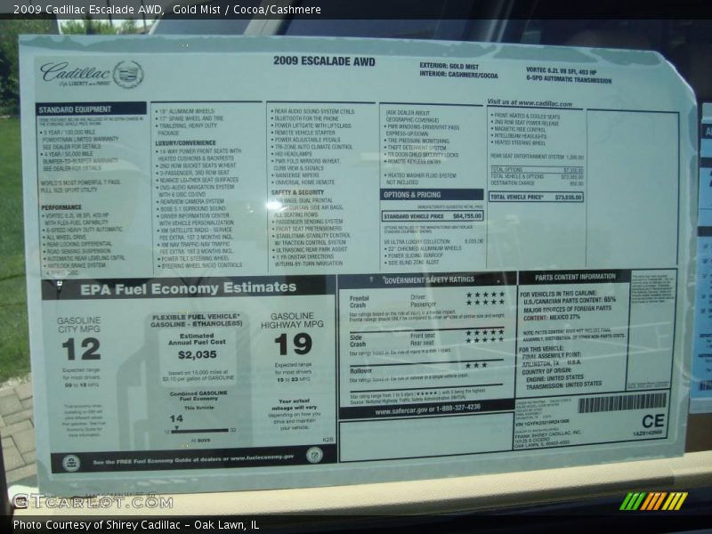 Gold Mist / Cocoa/Cashmere 2009 Cadillac Escalade AWD