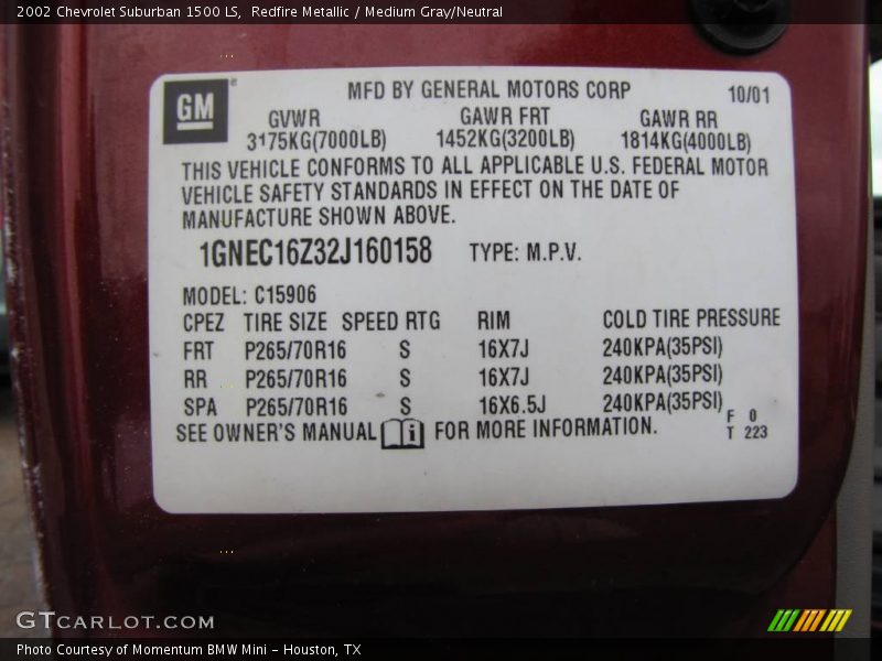 Redfire Metallic / Medium Gray/Neutral 2002 Chevrolet Suburban 1500 LS