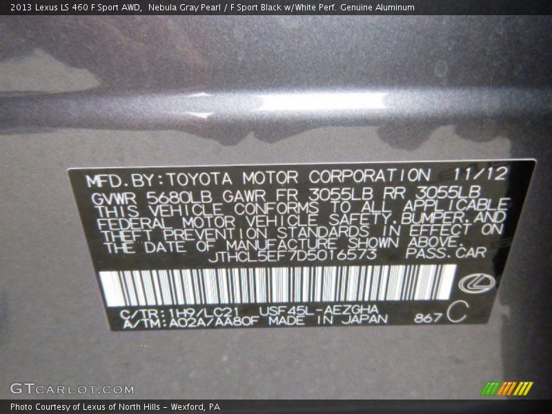 2013 LS 460 F Sport AWD Nebula Gray Pearl Color Code 1H9