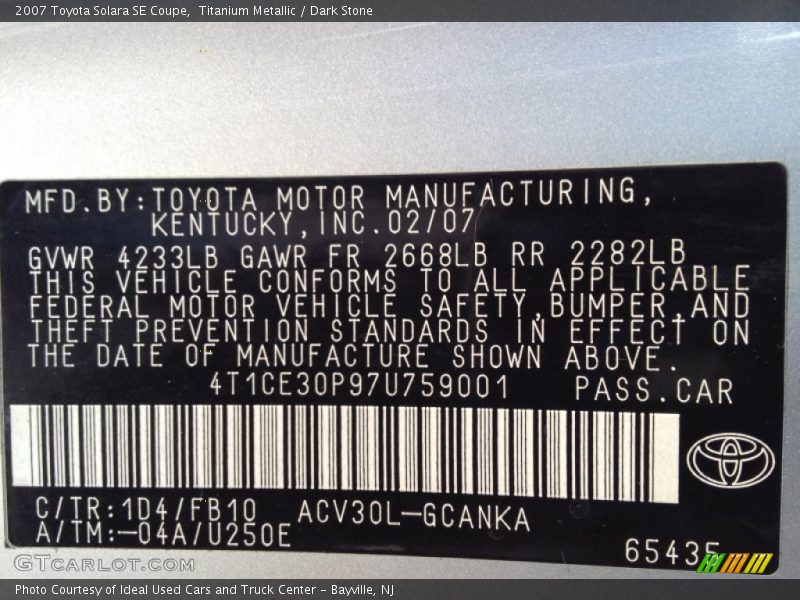 Titanium Metallic / Dark Stone 2007 Toyota Solara SE Coupe