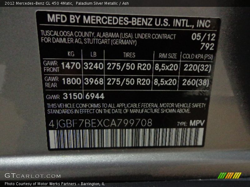 Paladium Silver Metallic / Ash 2012 Mercedes-Benz GL 450 4Matic