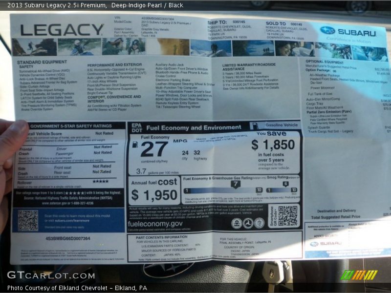 Deep Indigo Pearl / Black 2013 Subaru Legacy 2.5i Premium