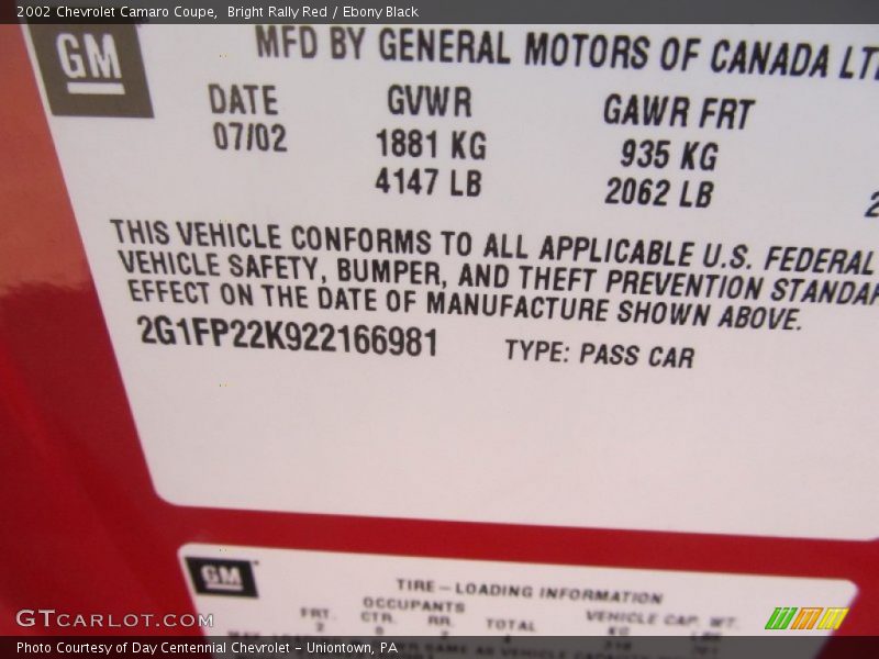 Bright Rally Red / Ebony Black 2002 Chevrolet Camaro Coupe