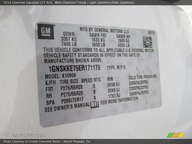 White Diamond Tricoat / Light Cashmere/Dark Cashmere 2014 Chevrolet Suburban LTZ 4x4