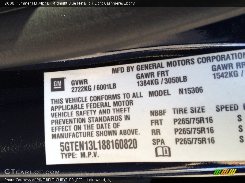 Midnight Blue Metallic / Light Cashmere/Ebony 2008 Hummer H3 Alpha