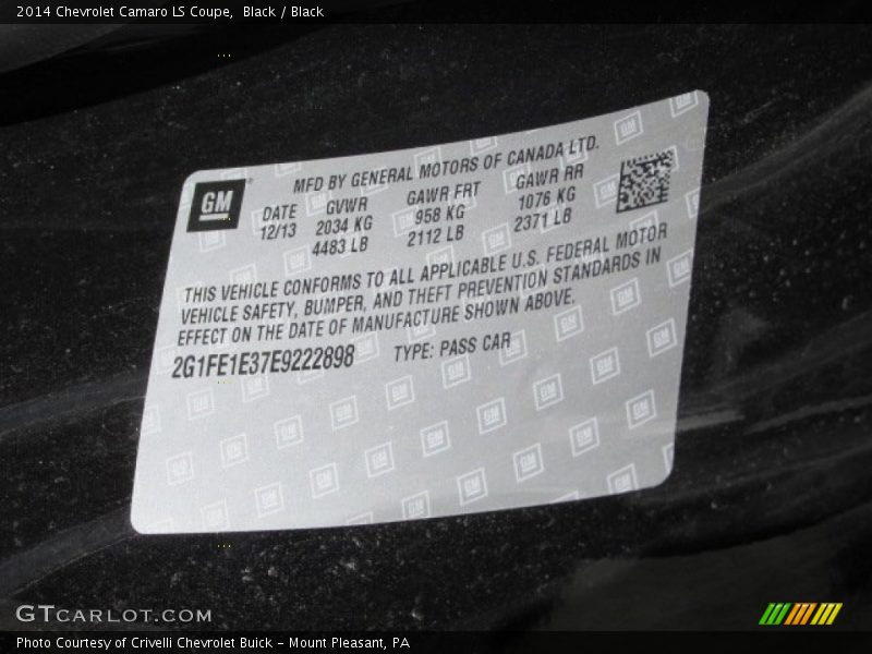 Black / Black 2014 Chevrolet Camaro LS Coupe