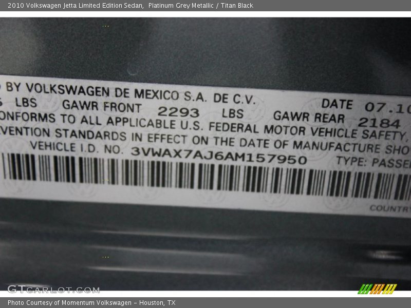 Platinum Grey Metallic / Titan Black 2010 Volkswagen Jetta Limited Edition Sedan