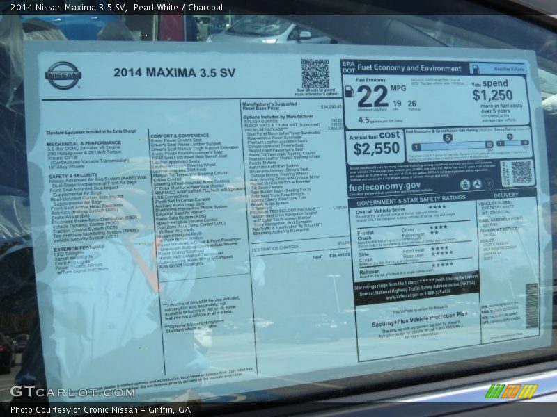 Pearl White / Charcoal 2014 Nissan Maxima 3.5 SV