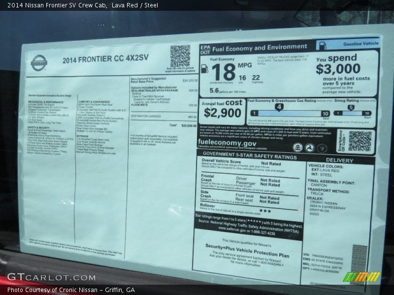  2014 Frontier SV Crew Cab Window Sticker