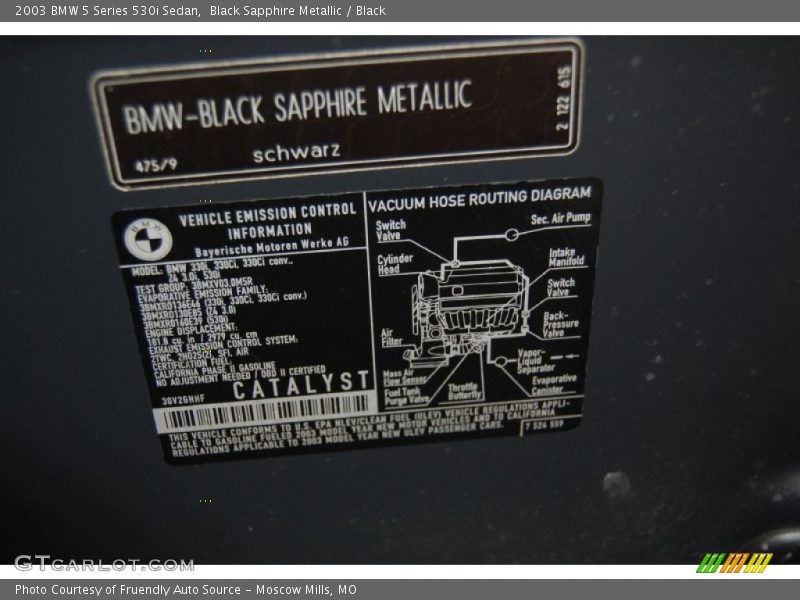 Black Sapphire Metallic / Black 2003 BMW 5 Series 530i Sedan