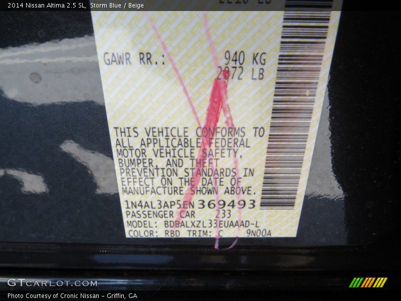 Storm Blue / Beige 2014 Nissan Altima 2.5 SL