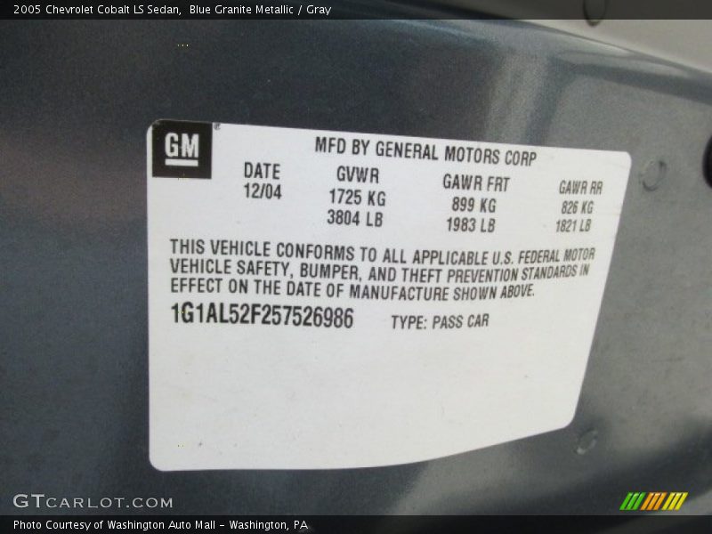 Blue Granite Metallic / Gray 2005 Chevrolet Cobalt LS Sedan