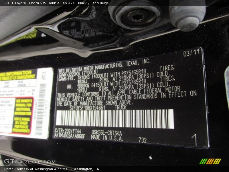 Black / Sand Beige 2011 Toyota Tundra SR5 Double Cab 4x4