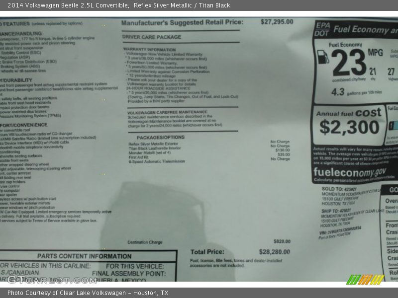 Reflex Silver Metallic / Titan Black 2014 Volkswagen Beetle 2.5L Convertible