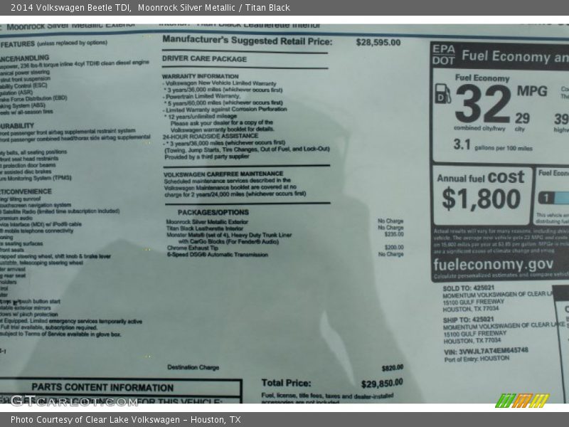Moonrock Silver Metallic / Titan Black 2014 Volkswagen Beetle TDI