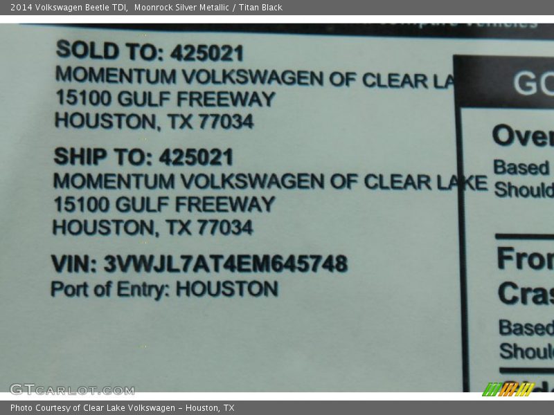 Moonrock Silver Metallic / Titan Black 2014 Volkswagen Beetle TDI