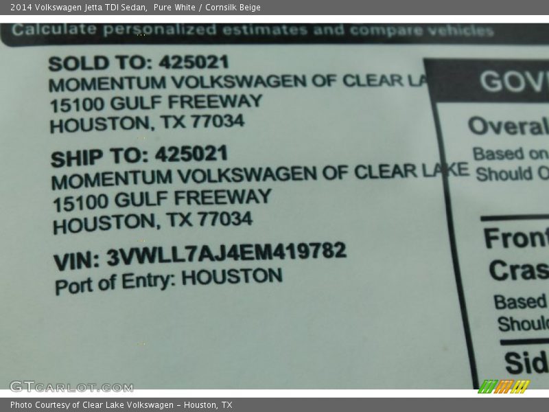 Pure White / Cornsilk Beige 2014 Volkswagen Jetta TDI Sedan
