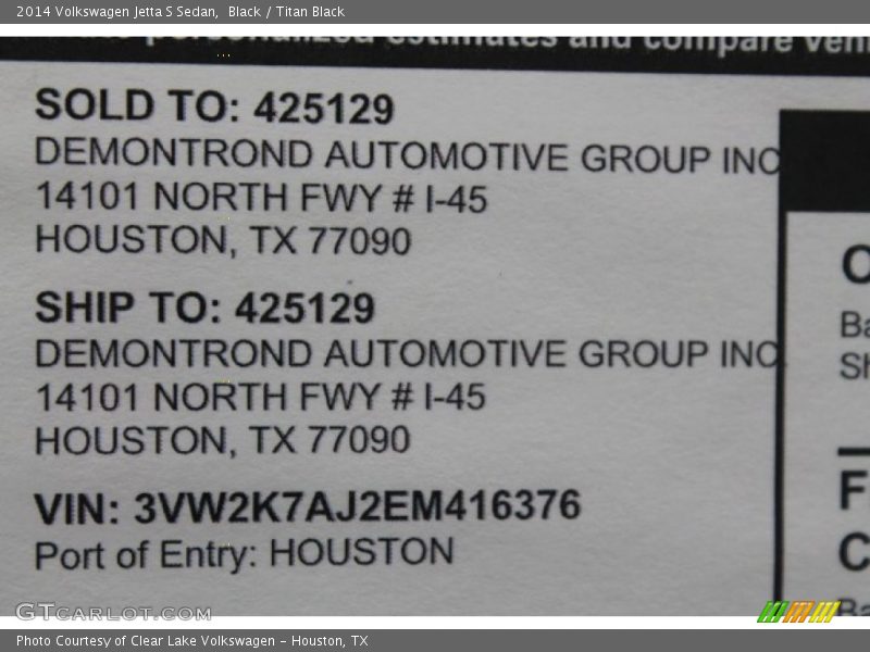 Black / Titan Black 2014 Volkswagen Jetta S Sedan