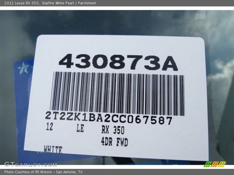 Starfire White Pearl / Parchment 2012 Lexus RX 350