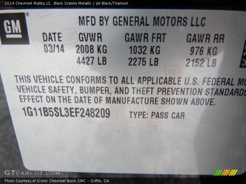 Black Granite Metallic / Jet Black/Titanium 2014 Chevrolet Malibu LS