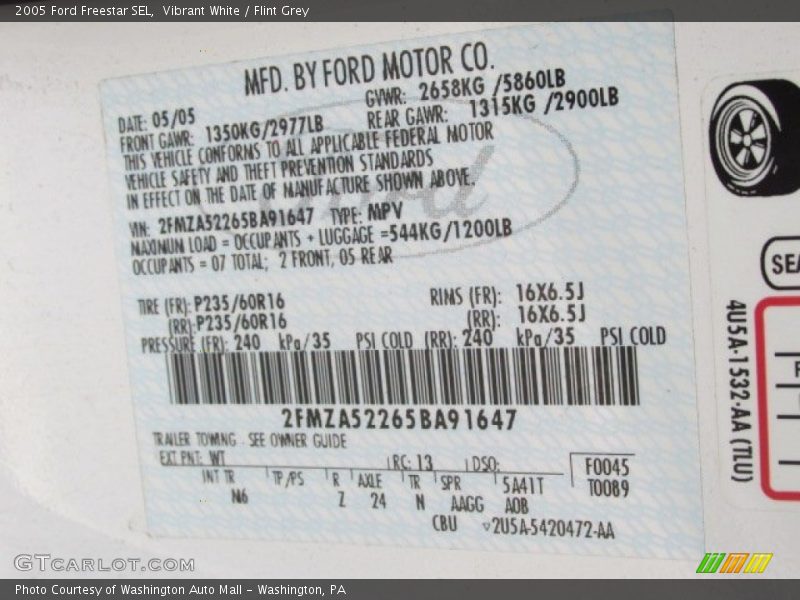 Vibrant White / Flint Grey 2005 Ford Freestar SEL