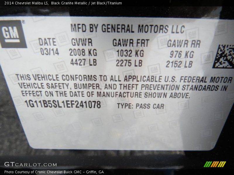 Black Granite Metallic / Jet Black/Titanium 2014 Chevrolet Malibu LS