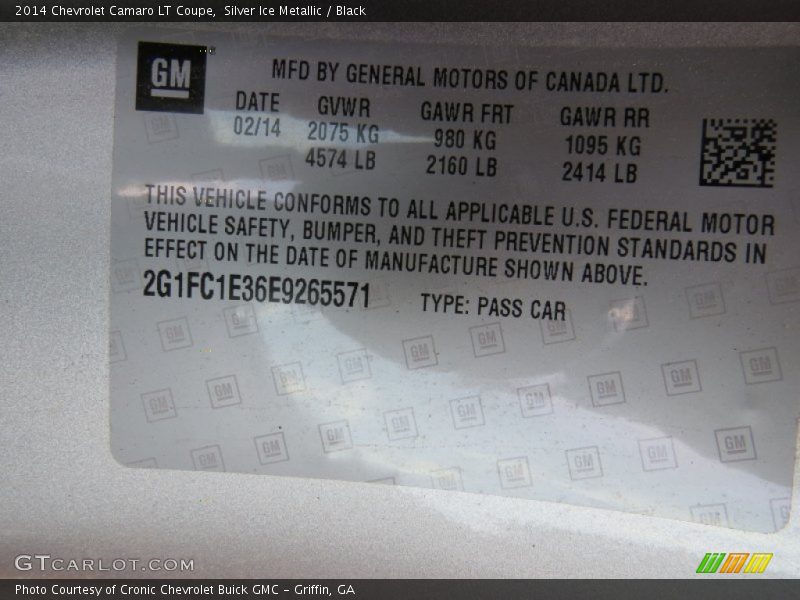 Silver Ice Metallic / Black 2014 Chevrolet Camaro LT Coupe