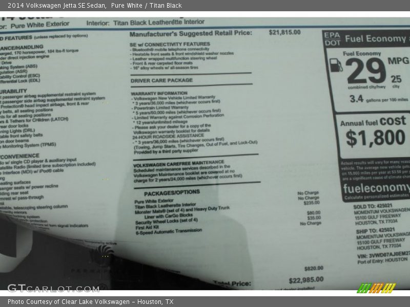 Pure White / Titan Black 2014 Volkswagen Jetta SE Sedan