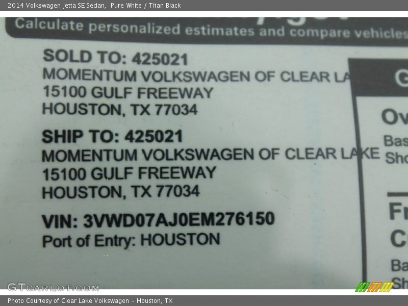 Pure White / Titan Black 2014 Volkswagen Jetta SE Sedan