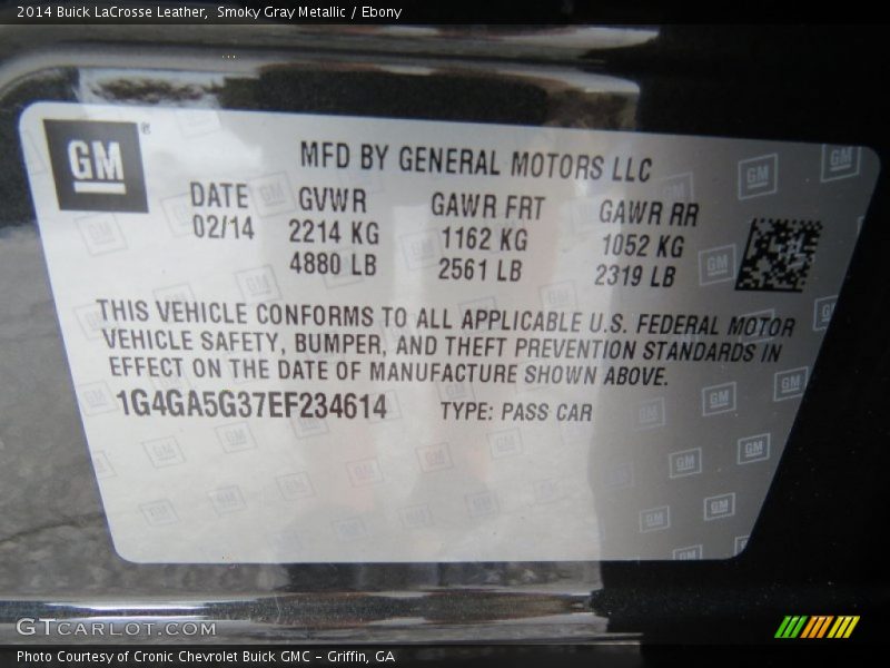 Smoky Gray Metallic / Ebony 2014 Buick LaCrosse Leather