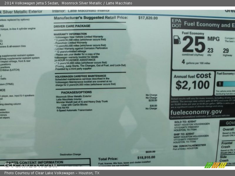 Moonrock Silver Metallic / Latte Macchiato 2014 Volkswagen Jetta S Sedan