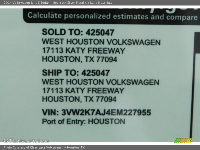 Moonrock Silver Metallic / Latte Macchiato 2014 Volkswagen Jetta S Sedan