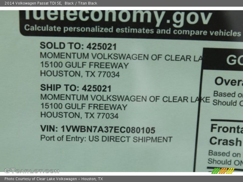 Black / Titan Black 2014 Volkswagen Passat TDI SE