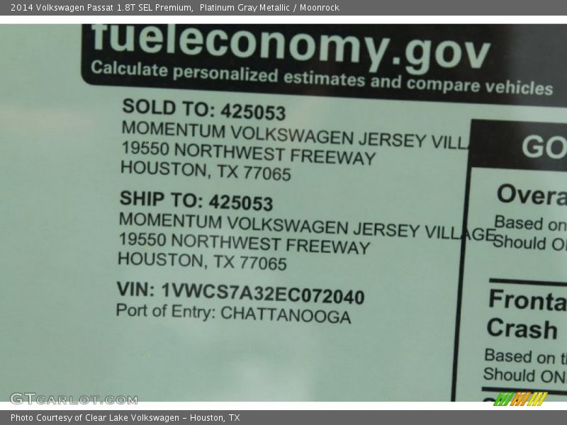 Platinum Gray Metallic / Moonrock 2014 Volkswagen Passat 1.8T SEL Premium