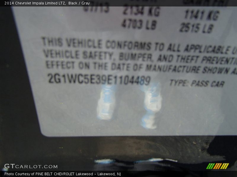Black / Gray 2014 Chevrolet Impala Limited LTZ