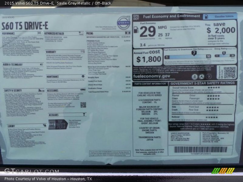 Savile Grey Metallic / Off-Black 2015 Volvo S60 T5 Drive-E