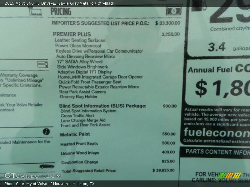 Savile Grey Metallic / Off-Black 2015 Volvo S60 T5 Drive-E