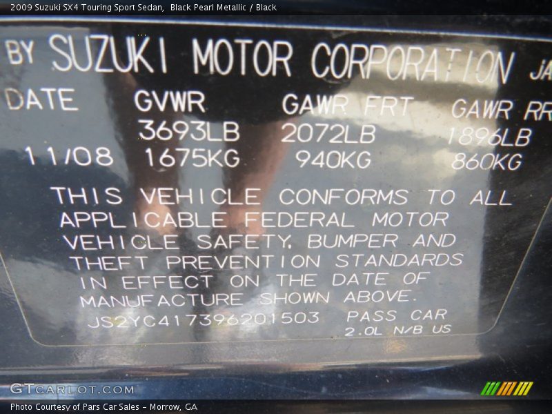 Black Pearl Metallic / Black 2009 Suzuki SX4 Touring Sport Sedan