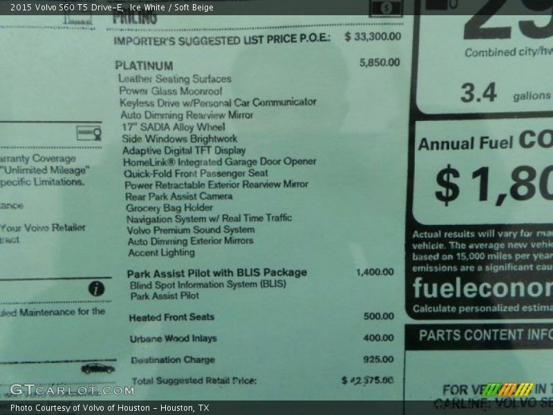 Ice White / Soft Beige 2015 Volvo S60 T5 Drive-E