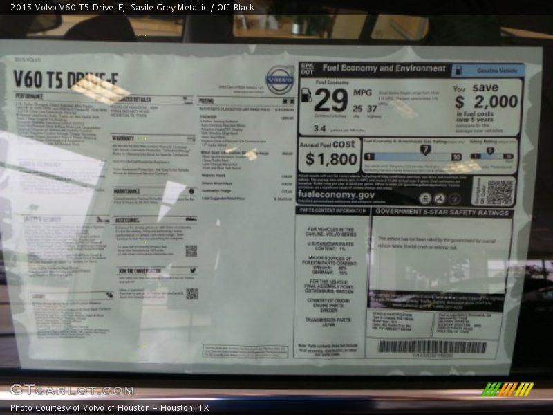 Savile Grey Metallic / Off-Black 2015 Volvo V60 T5 Drive-E