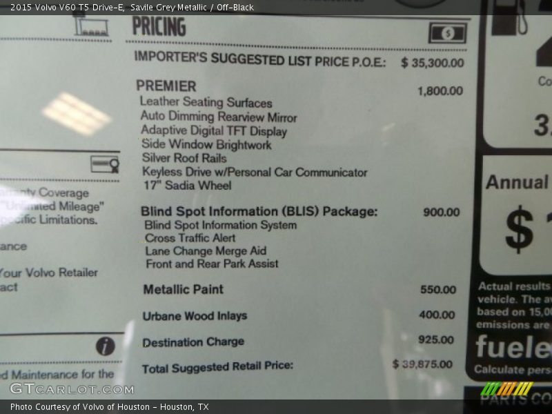 Savile Grey Metallic / Off-Black 2015 Volvo V60 T5 Drive-E