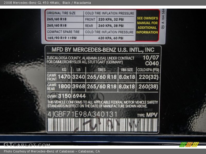 Black / Macadamia 2008 Mercedes-Benz GL 450 4Matic