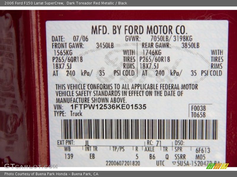 Dark Toreador Red Metallic / Black 2006 Ford F150 Lariat SuperCrew