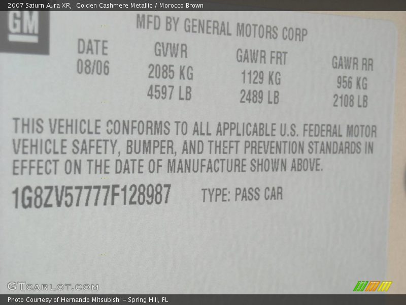 Golden Cashmere Metallic / Morocco Brown 2007 Saturn Aura XR