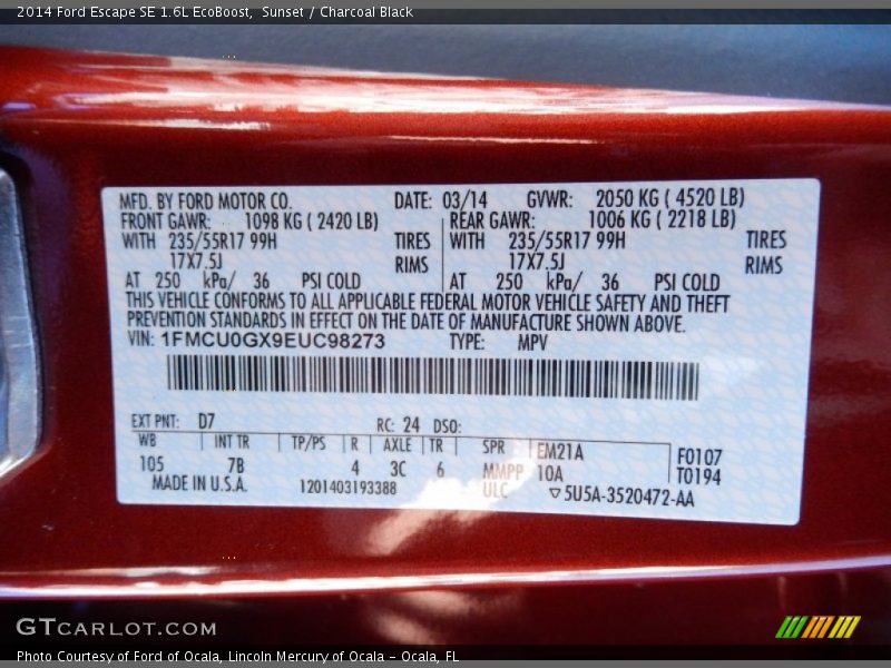 Sunset / Charcoal Black 2014 Ford Escape SE 1.6L EcoBoost