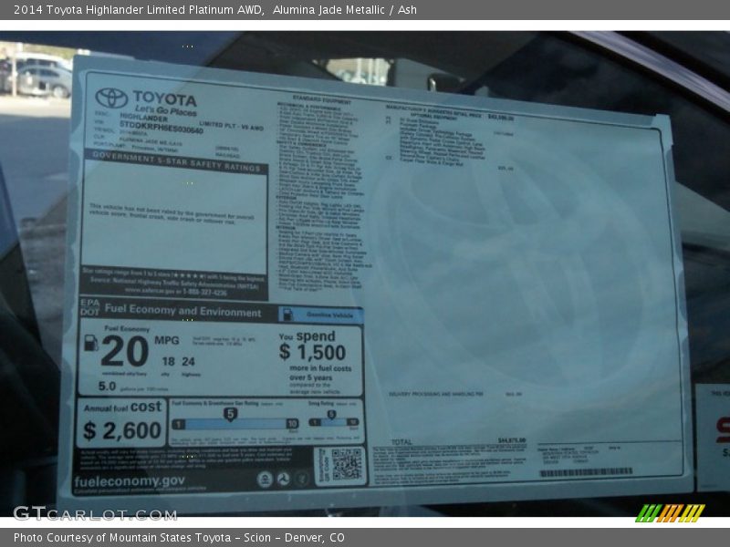  2014 Highlander Limited Platinum AWD Window Sticker