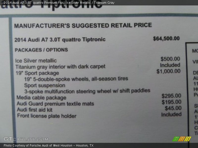  2014 A7 3.0T quattro Premium Plus Window Sticker