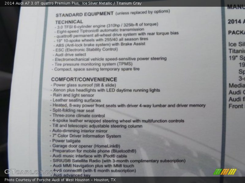  2014 A7 3.0T quattro Premium Plus Window Sticker