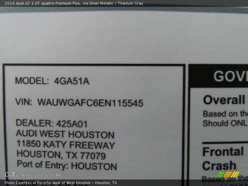 Ice Silver Metallic / Titanium Gray 2014 Audi A7 3.0T quattro Premium Plus