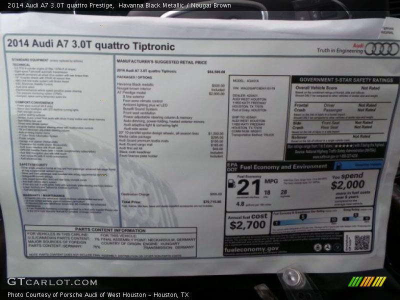 Havanna Black Metallic / Nougat Brown 2014 Audi A7 3.0T quattro Prestige
